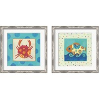 Framed 'Happy Floral Crab 2 Piece Framed Art Print Set' border=