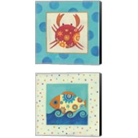 Framed 'Happy Floral Crab 2 Piece Canvas Print Set' border=
