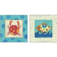 Framed 'Happy Floral Crab 2 Piece Art Print Set' border=