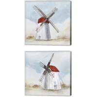 Framed 'Red Windmill 2 Piece Canvas Print Set' border=