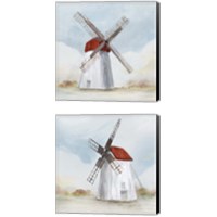 Framed 'Red Windmill 2 Piece Canvas Print Set' border=