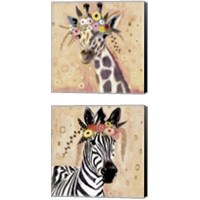 Framed 'Klimt Giraffe  2 Piece Canvas Print Set' border=
