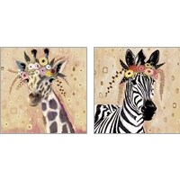 Framed Klimt Giraffe  2 Piece Art Print Set