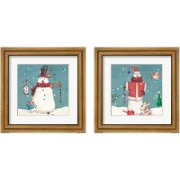 Framed 'Folk Snowman 2 Piece Framed Art Print Set' border=