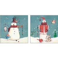 Framed 'Folk Snowman 2 Piece Art Print Set' border=
