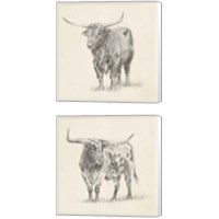 Framed Longhorn Steer Sketch 2 Piece Canvas Print Set