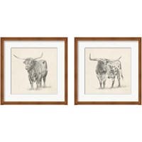 Framed 'Longhorn Steer Sketch 2 Piece Framed Art Print Set' border=