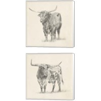 Framed 'Longhorn Steer Sketch 2 Piece Canvas Print Set' border=