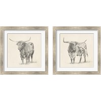 Framed 'Longhorn Steer Sketch 2 Piece Framed Art Print Set' border=