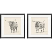 Framed Longhorn Steer Sketch 2 Piece Framed Art Print Set