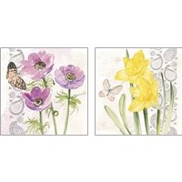 Framed 'Flowers & Lace 2 Piece Art Print Set' border=