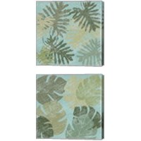 Framed 'Faded Tropical Leaves 2 Piece Canvas Print Set' border=