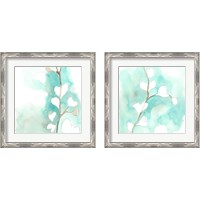 Framed 'Teal and Ochre Ginko 2 Piece Framed Art Print Set' border=