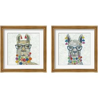 Framed 'Llama Love with Glasses 2 Piece Framed Art Print Set' border=