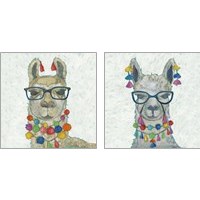 Framed 'Llama Love with Glasses 2 Piece Art Print Set' border=