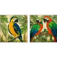 Framed Island Birds Square on Burlap 2 Piece Art Print Set