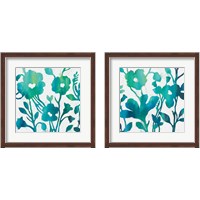 Framed 'Teal Trio on White 2 Piece Framed Art Print Set' border=