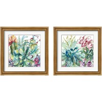 Framed 'Succulent Garden Watercolor 2 Piece Framed Art Print Set' border=
