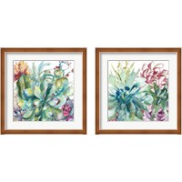 Framed 'Succulent Garden Watercolor 2 Piece Framed Art Print Set' border=