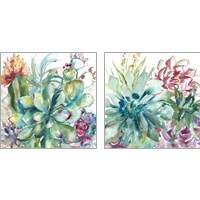 Framed 'Succulent Garden Watercolor 2 Piece Art Print Set' border=