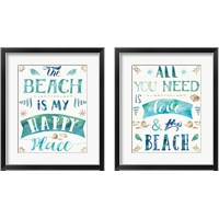 Framed 'Love and the Beach 2 Piece Framed Art Print Set' border=