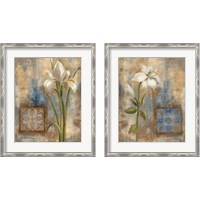 Framed 'Flower and Tile 2 Piece Framed Art Print Set' border=