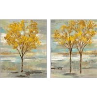 Framed 'Golden Tree and Fog 2 Piece Art Print Set' border=
