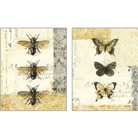 Framed Golden Bees n Butterflies 2 Piece Art Print Set