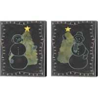 Framed Chalkboard Snowman 2 Piece Canvas Print Set