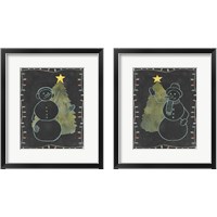 Framed 'Chalkboard Snowman 2 Piece Framed Art Print Set' border=