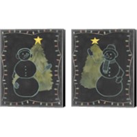 Framed 'Chalkboard Snowman 2 Piece Canvas Print Set' border=