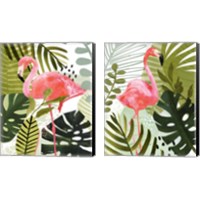 Framed 'Flamingo Forest 2 Piece Canvas Print Set' border=
