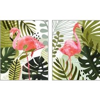 Framed 'Flamingo Forest 2 Piece Art Print Set' border=