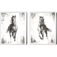 Framed Rustic Black Stallion 2 Piece Canvas Print Set