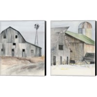 Framed 'Winter Barn 2 Piece Canvas Print Set' border=