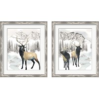 Framed 'Winter Elk 2 Piece Framed Art Print Set' border=