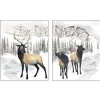 Framed 'Winter Elk 2 Piece Art Print Set' border=