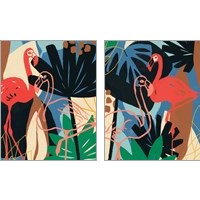 Framed 'Funky Flamingo 2 Piece Art Print Set' border=