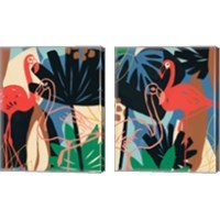 Framed 'Funky Flamingo 2 Piece Canvas Print Set' border=