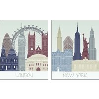 Framed 'European Skyline 2 Piece Art Print Set' border=