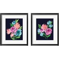 Framed 'Navy Floral Watercolor 2 Piece Framed Art Print Set' border=