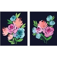Framed 'Navy Floral Watercolor 2 Piece Art Print Set' border=