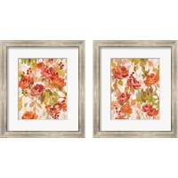 Framed 'Red and Orange Brocade  2 Piece Framed Art Print Set' border=