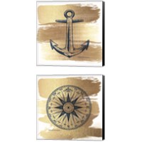 Framed 'Brushed Gold Nautical 2 Piece Canvas Print Set' border=
