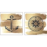 Framed 'Brushed Gold Nautical 2 Piece Art Print Set' border=