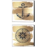 Framed Brushed Gold Nautical 2 Piece Canvas Print Set