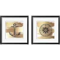Framed 'Brushed Gold Nautical 2 Piece Framed Art Print Set' border=
