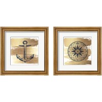 Framed 'Brushed Gold Nautical 2 Piece Framed Art Print Set' border=