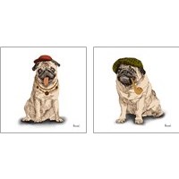 Framed 'Pugs in Hats 2 Piece Art Print Set' border=
