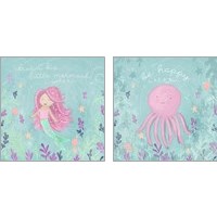 Framed 'Mermaid and Octopus 2 Piece Art Print Set' border=
